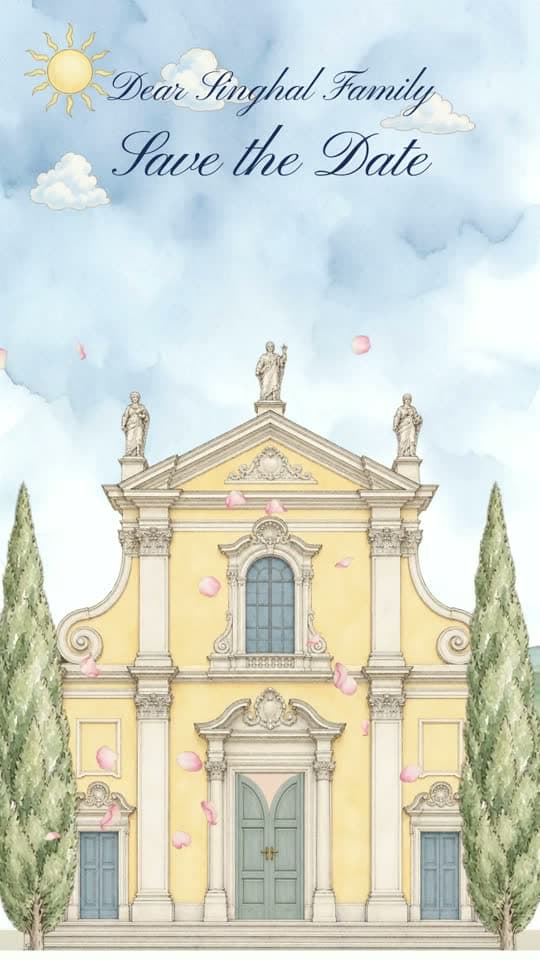 Take Me to Church, animated save the date video: a yellow church, the two of you inside, and an olive-branch card