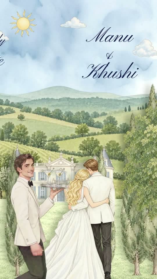 The French Edit, animated save the date video: rolling countryside, a garden dinner and a tuba player under the trees