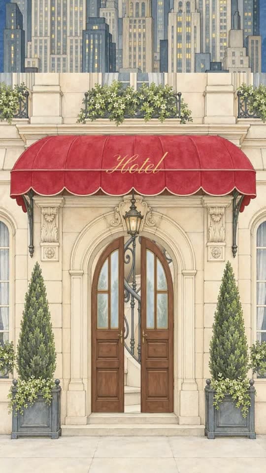 Park Avenue, animated save the date video: a grand New York hotel, a sweeping staircase, a tuba player and dancing