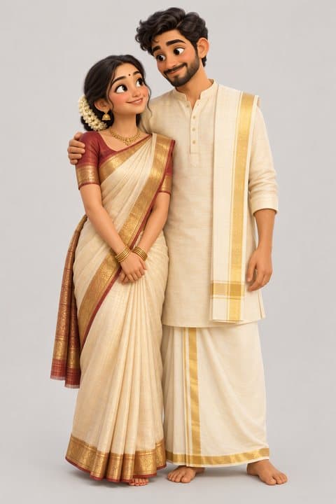 Traditional: a couple drawn by AI for a wedding invitation