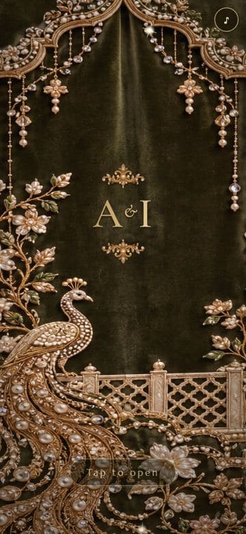 Olive Peacock wedding invitation