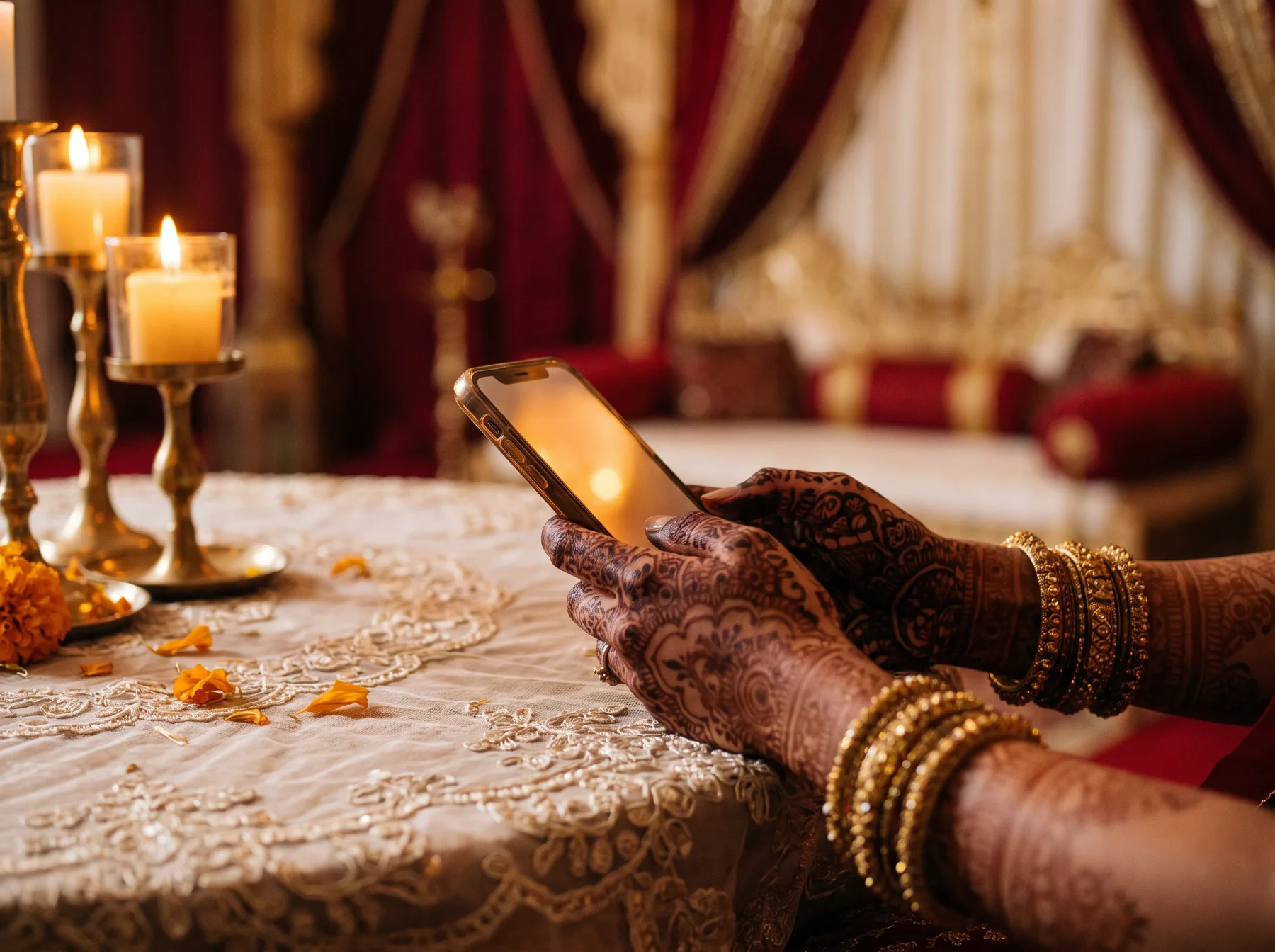 Mehendi hands holding a phone